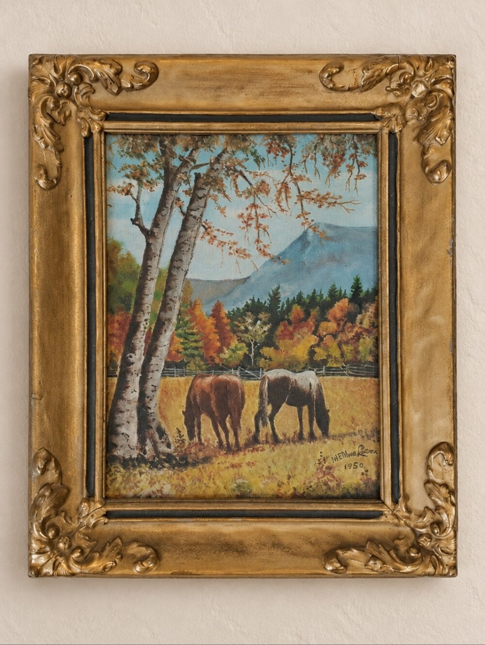 Small Vintage Original Horse Landscape Oil Painting Equestrian Cottagecore Art